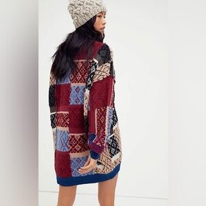 Free People Argyle Patched Blue Red Sweater Dress size M/L